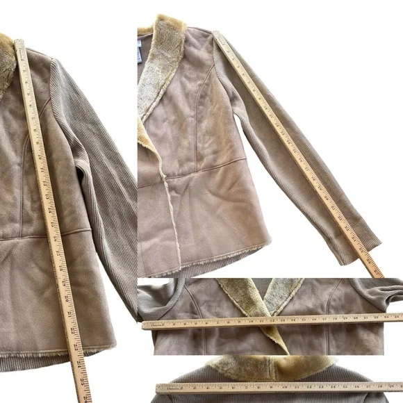 Jaclyn Smith Womens Sz XL Tan Faux Fur Collar Suede Front Knit Penny Lane Jacket - Picture 4 of 16